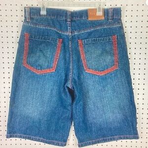 Stylish Blue Jean Shorts with Red Accents